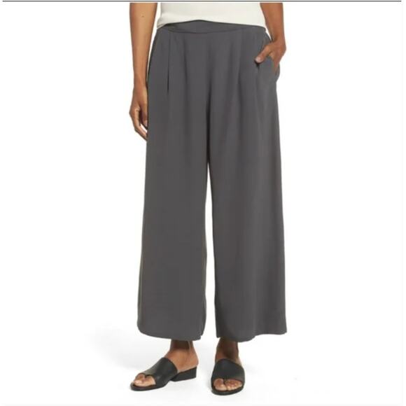 Eileen Fisher Tencel Viscose Crepe Wide Leg Pants S Culotte Style Gray Lagenlook - Picture 1 of 8